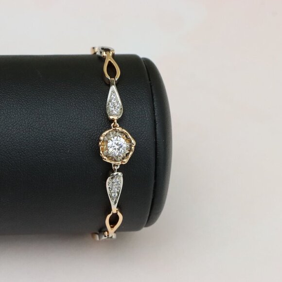 "Rose Gold and Silver Elegant Bracelet with Sparkling Center Stone, XPBL0783 - Picture 9 of 13